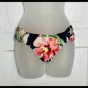 NEW ~ Kona Sol Double Tab Hipster Bikini Bottoms ~ Size XS 0-2 ~ Floral Hawaiian